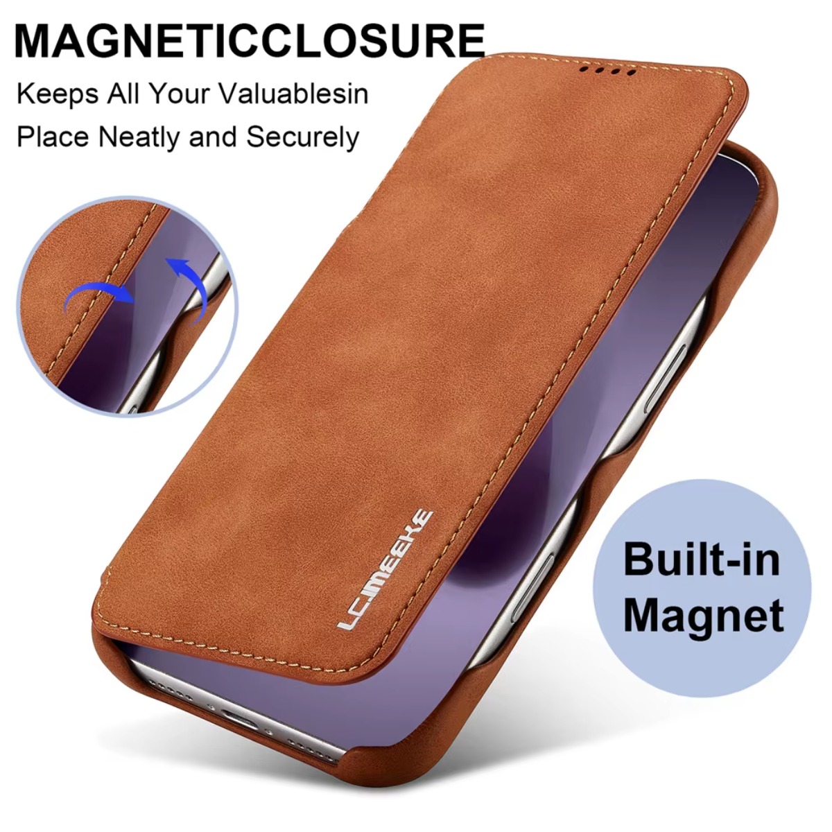 Phone Wallet Combo - Кожаный магнитный откидной чехол-бумажник с держателем