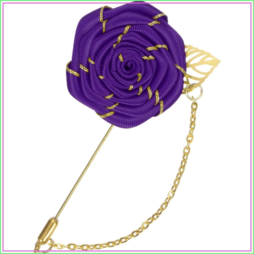 Men Accessories For Wedding - Брошь-роза из ткани с золотыми листьями,